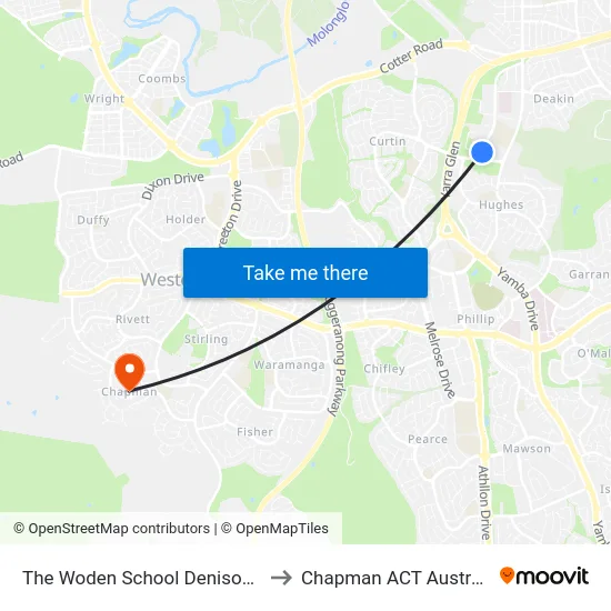 The Woden School Denison St to Chapman ACT Australia map