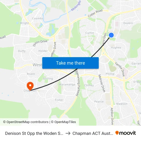 Denison St Opp the Woden School to Chapman ACT Australia map