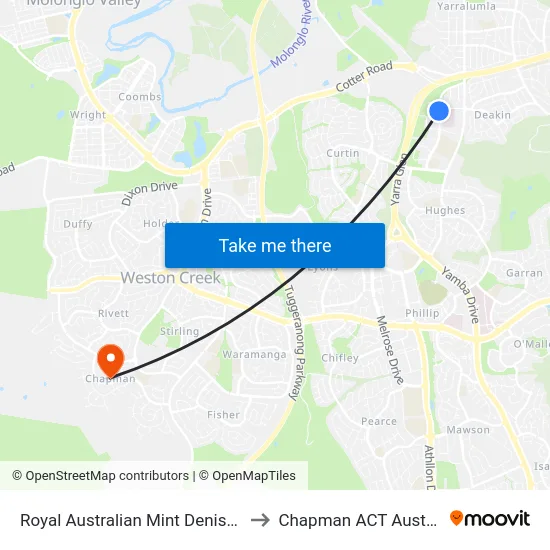Royal Australian Mint Denison St to Chapman ACT Australia map