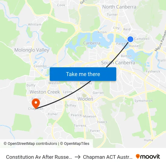 Constitution Av After Russell Dr to Chapman ACT Australia map