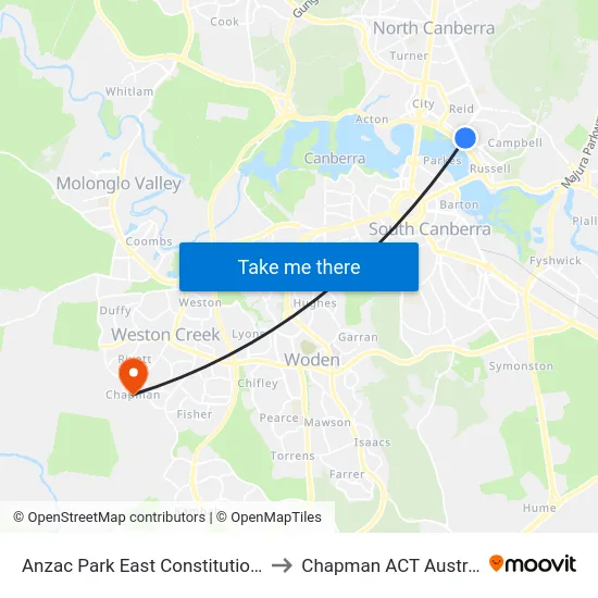 Anzac Park East Constitution Av to Chapman ACT Australia map