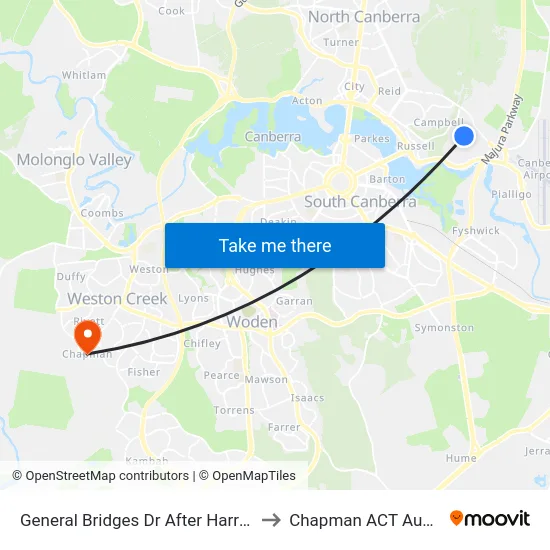 General Bridges Dr After Harrison Rd to Chapman ACT Australia map