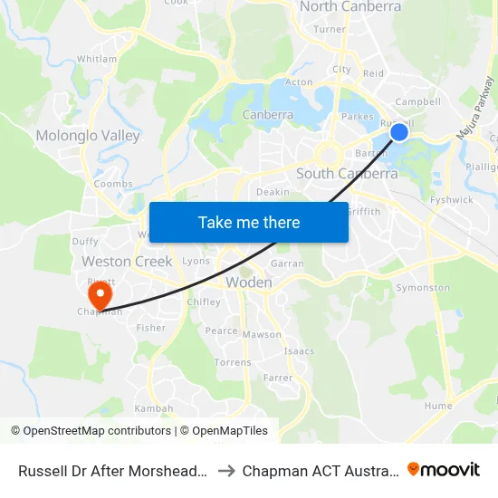 Russell Dr After Morshead Dr to Chapman ACT Australia map