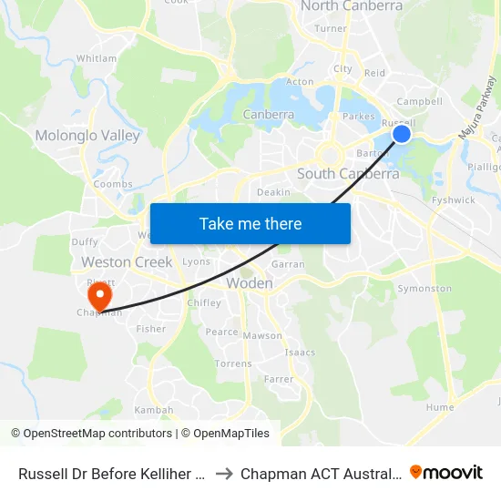 Russell Dr Before Kelliher Dr to Chapman ACT Australia map