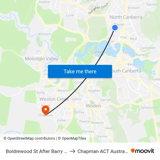 Boldrewood St After Barry Dr to Chapman ACT Australia map