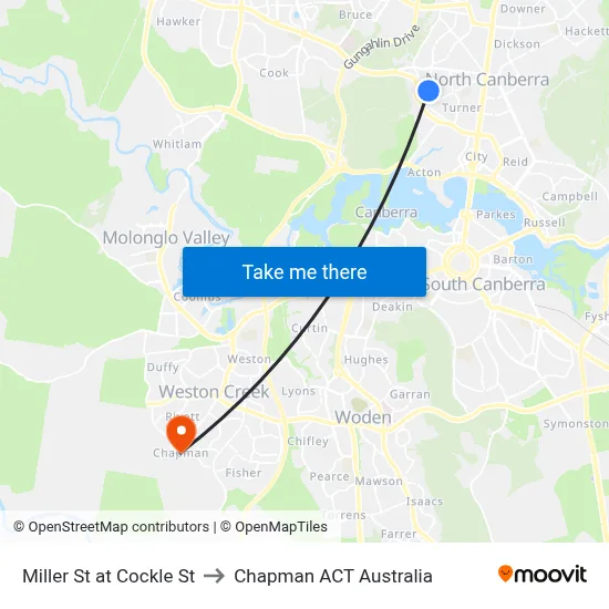 Miller St at Cockle St to Chapman ACT Australia map