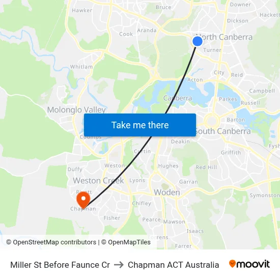 Miller St Before Faunce Cr to Chapman ACT Australia map