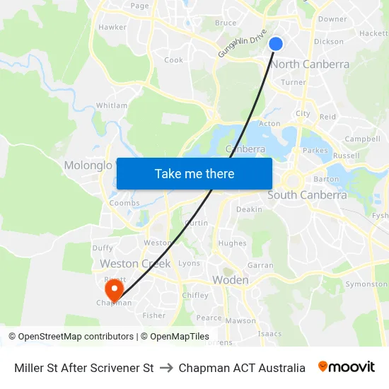 Miller St After Scrivener St to Chapman ACT Australia map