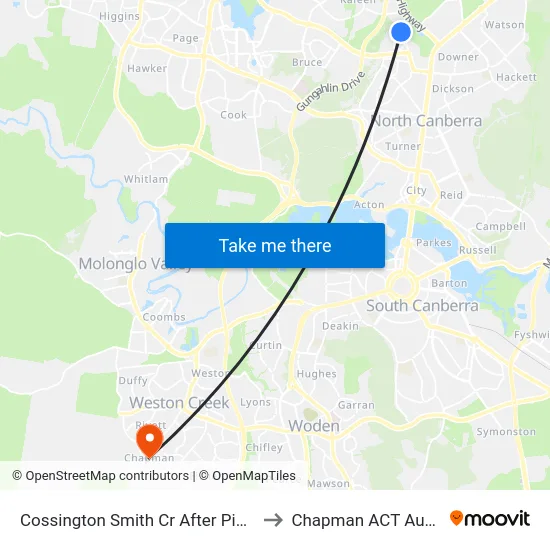 Cossington Smith Cr After Piguenit Cl to Chapman ACT Australia map