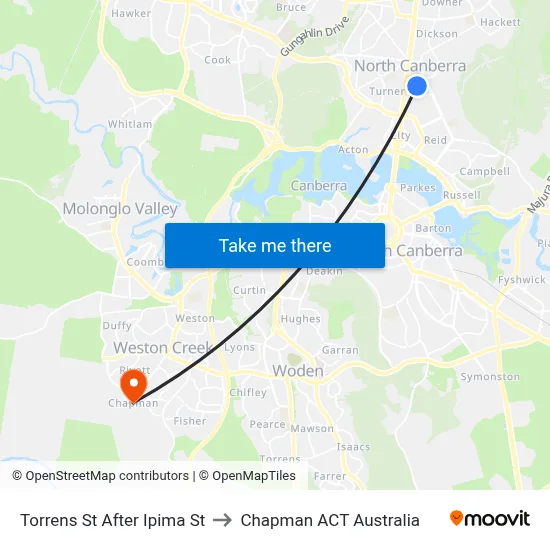 Torrens St After Ipima St to Chapman ACT Australia map