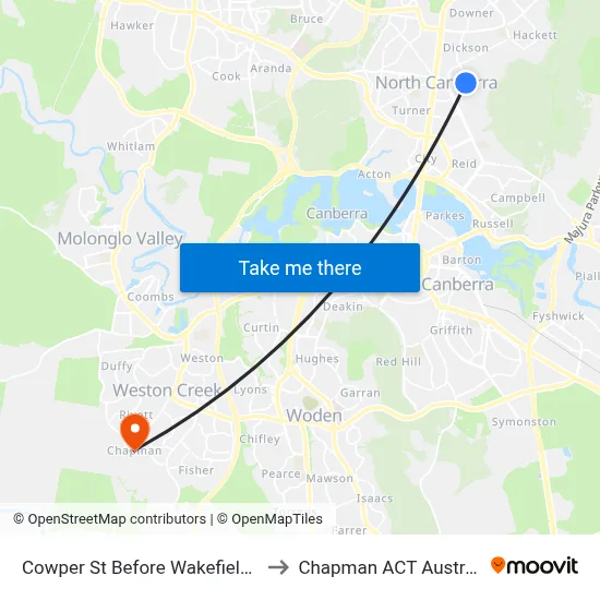 Cowper St Before Wakefield Av to Chapman ACT Australia map