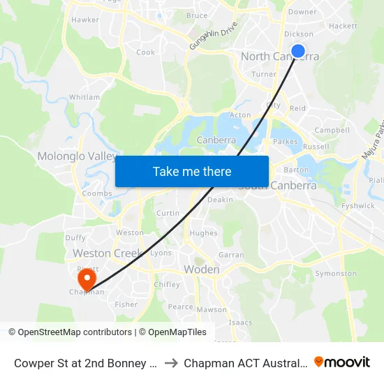 Cowper St at 2nd Bonney St to Chapman ACT Australia map
