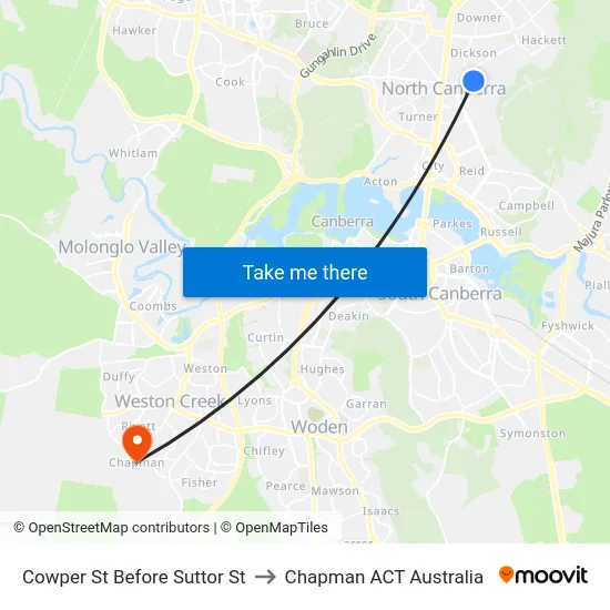 Cowper St Before Suttor St to Chapman ACT Australia map