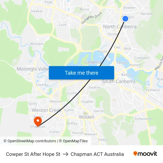 Cowper St After Hope St to Chapman ACT Australia map