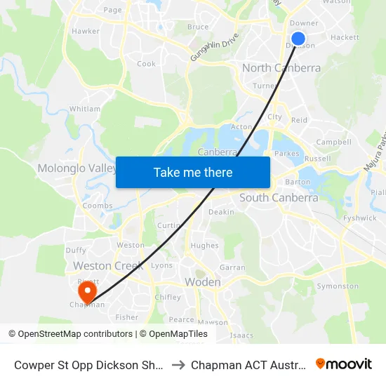 Cowper St Opp Dickson Shops to Chapman ACT Australia map