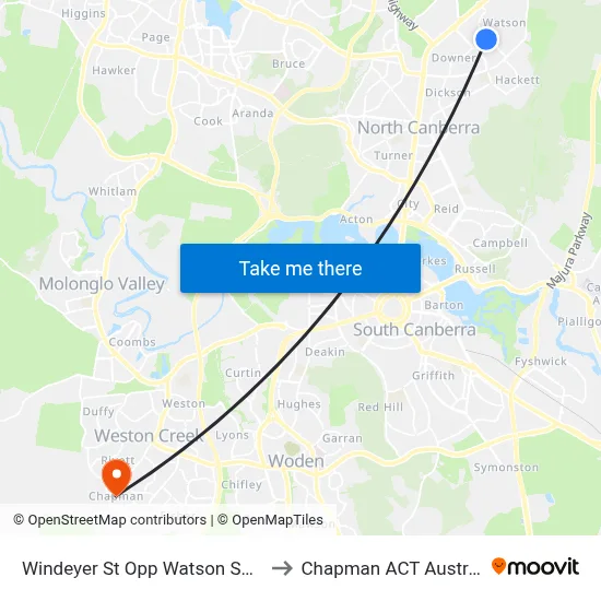 Windeyer St Opp Watson Shops to Chapman ACT Australia map