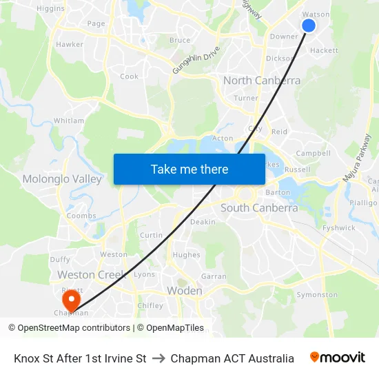 Knox St After 1st Irvine St to Chapman ACT Australia map
