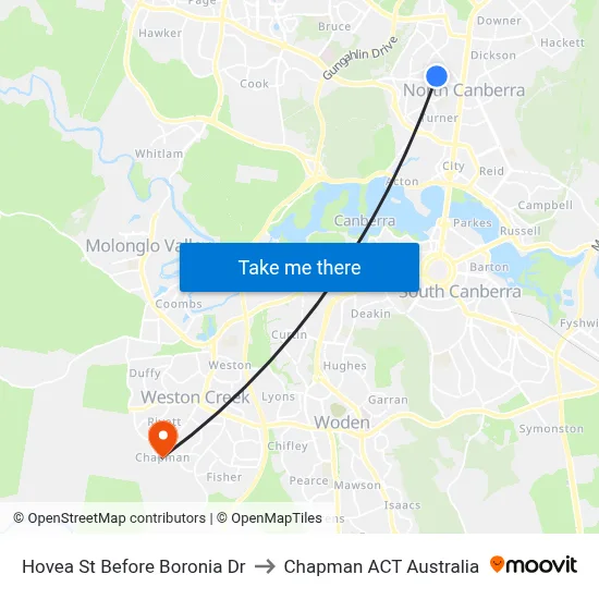 Hovea St Before Boronia Dr to Chapman ACT Australia map