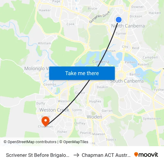 Scrivener St Before Brigalow St to Chapman ACT Australia map