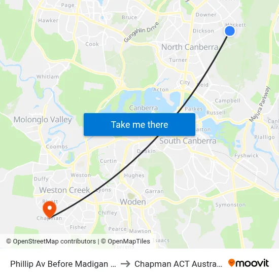 Phillip Av Before Madigan St to Chapman ACT Australia map