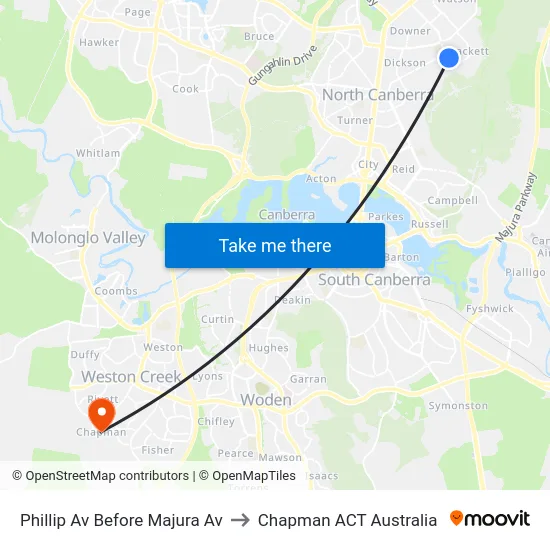 Phillip Av Before Majura Av to Chapman ACT Australia map