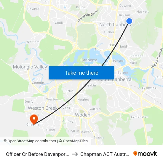 Officer Cr Before Davenport St to Chapman ACT Australia map