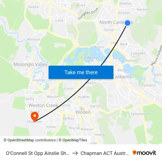 O'Connell St Opp Ainslie Shops to Chapman ACT Australia map