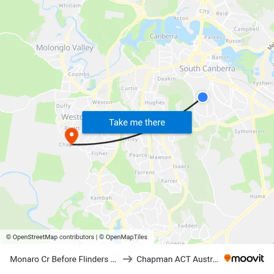 Monaro Cr Before Flinders Way to Chapman ACT Australia map