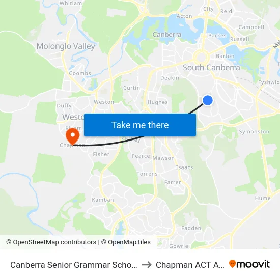 Canberra Senior Grammar School Golden Gr to Chapman ACT Australia map