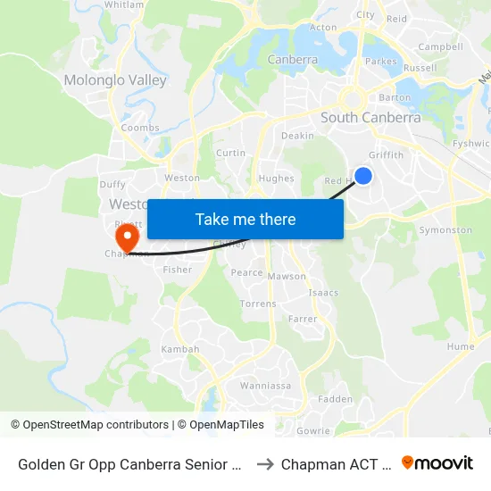 Golden Gr Opp Canberra Senior Grammar School to Chapman ACT Australia map