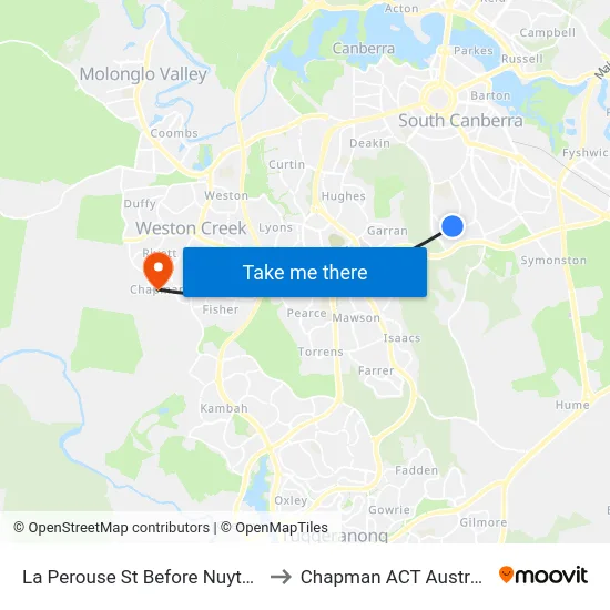 La Perouse St Before Nuyts St to Chapman ACT Australia map