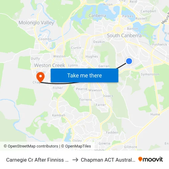 Carnegie Cr After Finniss Cr to Chapman ACT Australia map