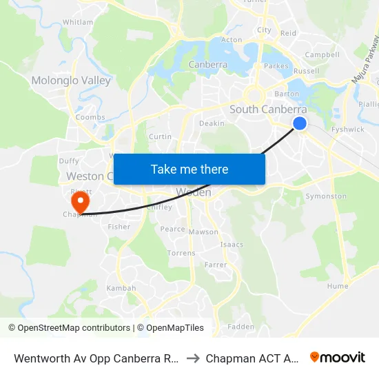Wentworth Av Opp Canberra Railway Stn to Chapman ACT Australia map