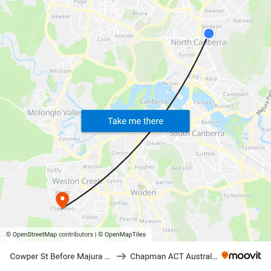 Cowper St Before Majura Av to Chapman ACT Australia map