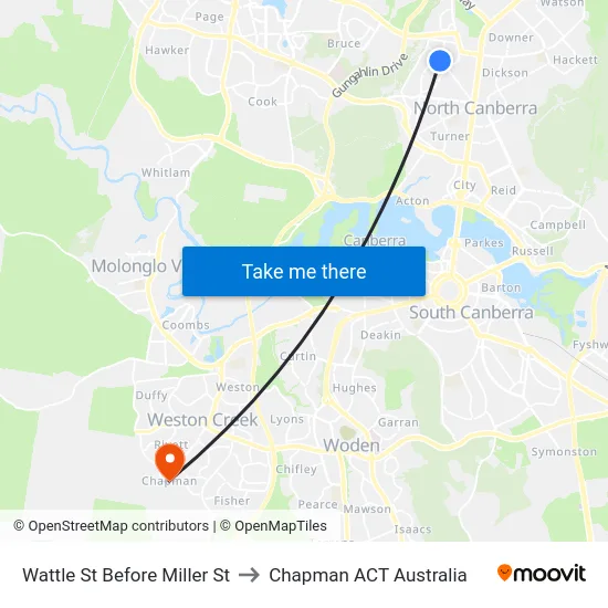 Wattle St Before Miller St to Chapman ACT Australia map