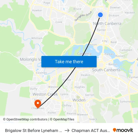 Brigalow St Before Lyneham Shops to Chapman ACT Australia map
