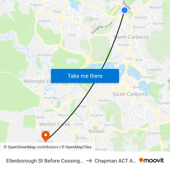 Ellenborough St Before Cossington Smith St to Chapman ACT Australia map