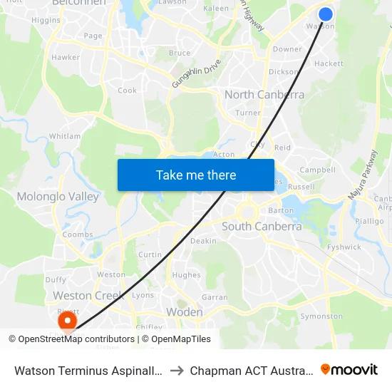 Watson Terminus Aspinall St to Chapman ACT Australia map