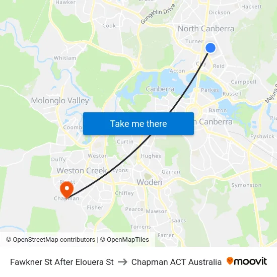 Fawkner St After Elouera St to Chapman ACT Australia map