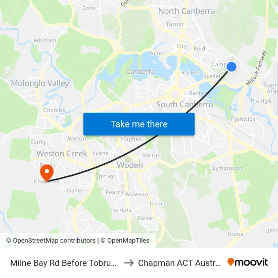 Milne Bay Rd Before Tobruk Rd to Chapman ACT Australia map
