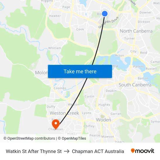 Watkin St After Thynne St to Chapman ACT Australia map