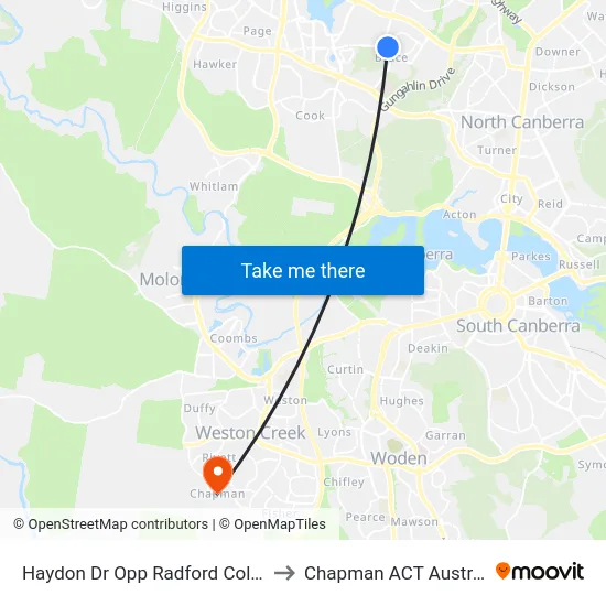 Haydon Dr Opp Radford College to Chapman ACT Australia map
