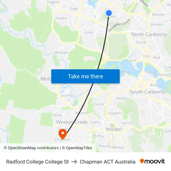 Radford College College St to Chapman ACT Australia map