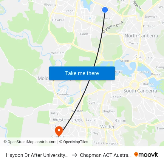 Haydon Dr After University Dr to Chapman ACT Australia map
