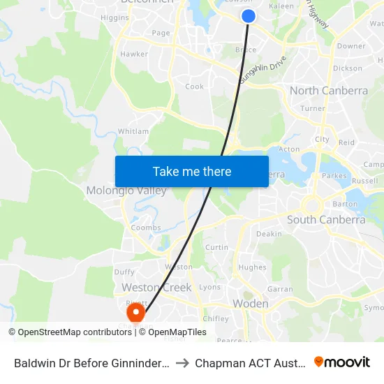 Baldwin Dr Before Ginninderra Dr to Chapman ACT Australia map