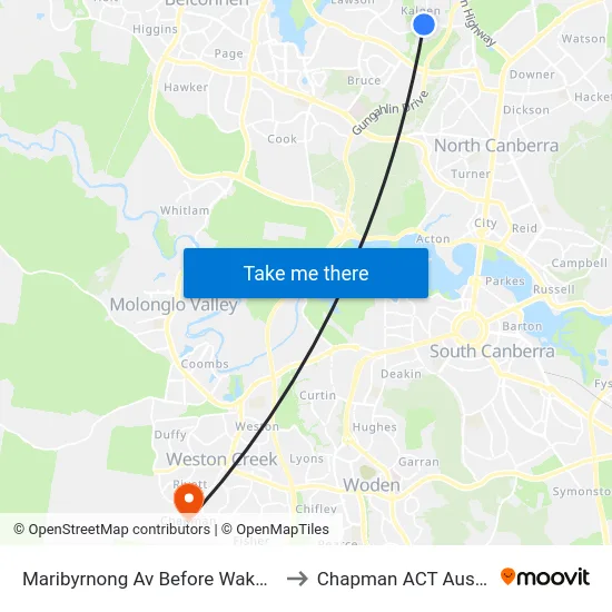 Maribyrnong Av Before Wakool Cct to Chapman ACT Australia map