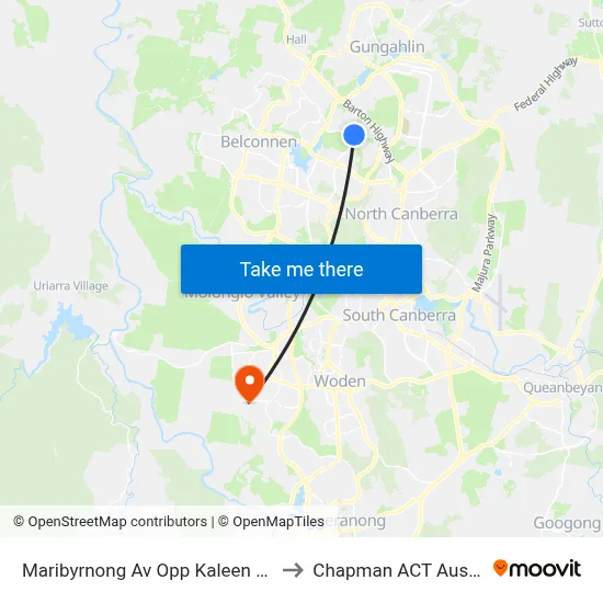 Maribyrnong Av Opp Kaleen Village to Chapman ACT Australia map