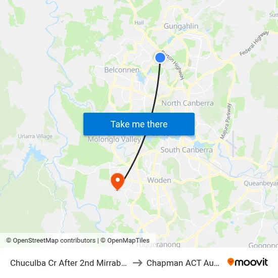 Chuculba Cr After 2nd Mirrabucca Cr to Chapman ACT Australia map