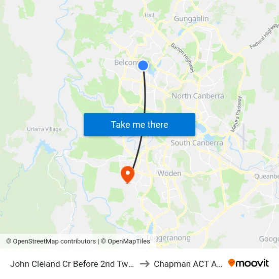 John Cleland Cr Before 2nd Twelvetrees Cr to Chapman ACT Australia map