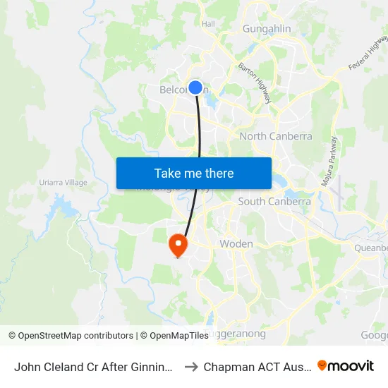 John Cleland Cr After Ginninderra Dr to Chapman ACT Australia map